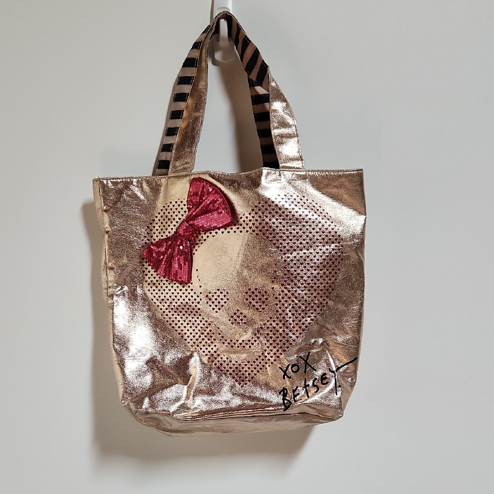Betsey Johnson Gold Tote with Pink Bow